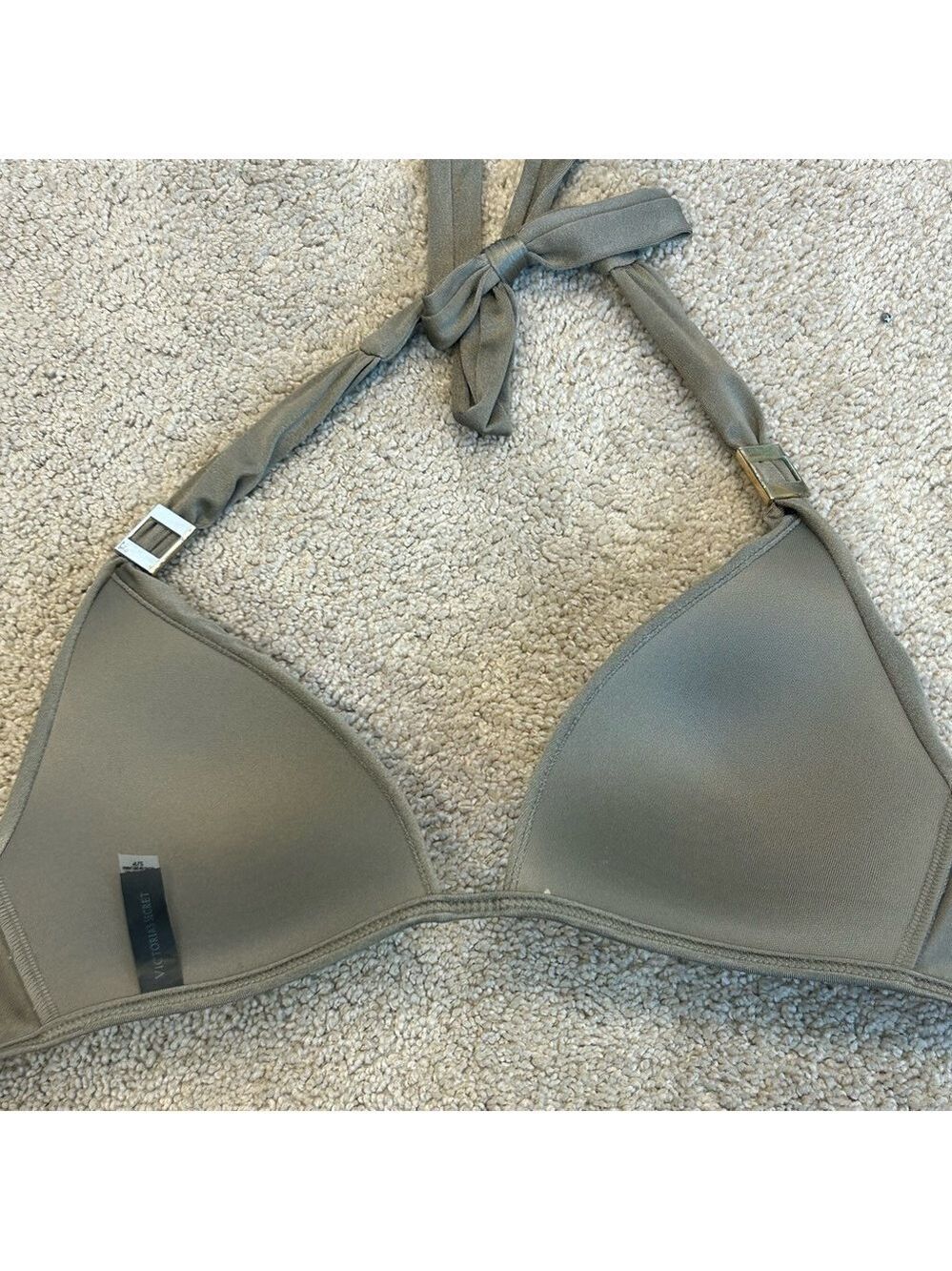 VICTORIA’S Secret taupe brown gray padded bikini top Gold-tone hardware Sz S - Picture 9 of 10
